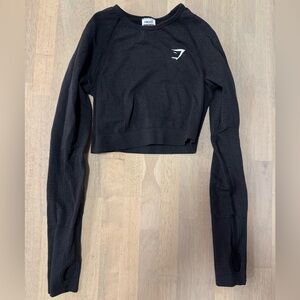 GYMSHARK Vital Seamless 2.0 Long Sleeve Crop Top in Mineral (Black)
